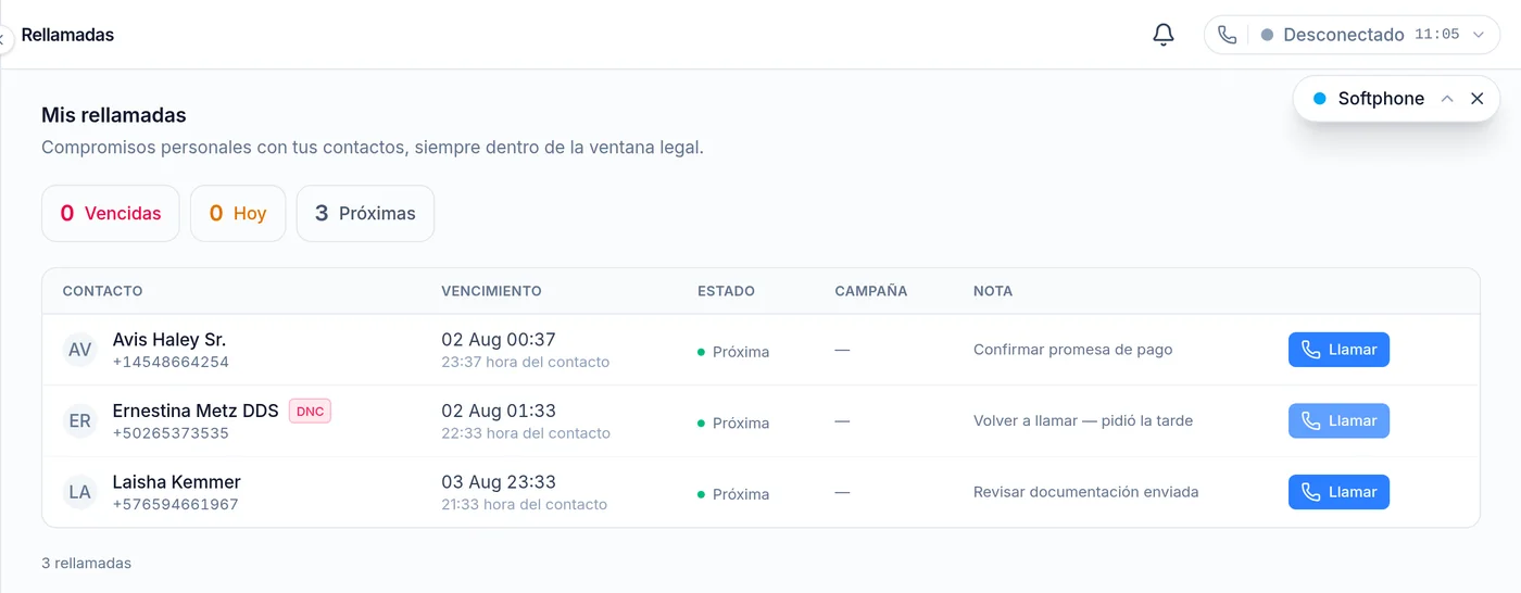 Documentación: Rellamadas: agendar un callback personal